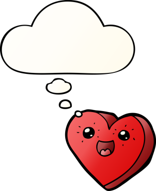 kalp karikatürü karakteri, insan tarafından çizilmiş yumuşak eğimli düşünce baloncuğu.