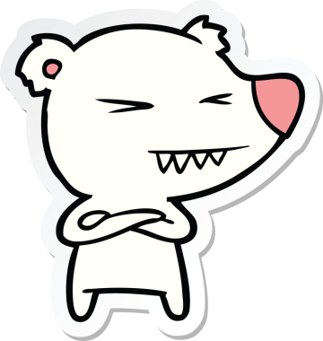 Kızgın bir kutup ayısı çizgi filminin çıkartması. Bir insan tarafından çizilmiş kolları var.