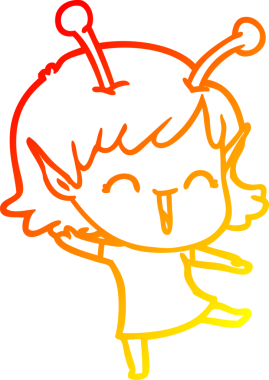 Bir insan tarafından çizilen gülen uzaylı bir kızın sıcak çizgi çizimi.