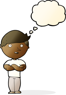 Bir insan tarafından çizilmiş düşünce balonlu mutlu adam çizgi filmi.