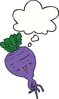 Bir insan tarafından çizilmiş düşünce baloncuklu şalgam.