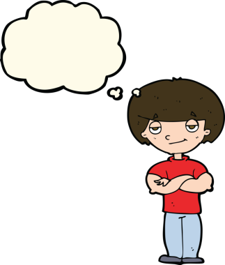 Bir insan tarafından çizilmiş düşünce baloncuğu olan kendini beğenmiş bir adam.