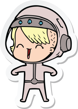 Bir insan tarafından çizilmiş mutlu bir uzay kızının çıkartması.