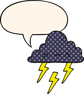 Bir insan tarafından çizilmiş çizgi roman tarzında konuşma baloncuğu olan karikatür fırtına bulutu