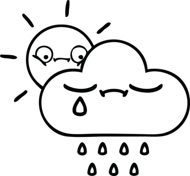 Bir insan tarafından çizilmiş güneş ışığı ve yağmur bulutu çizimi