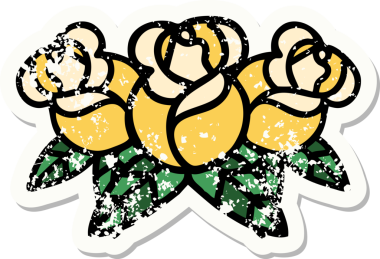 Bir insanın çizdiği çiçek buketinin geleneksel stiliyle depresif etiket dövmesi.