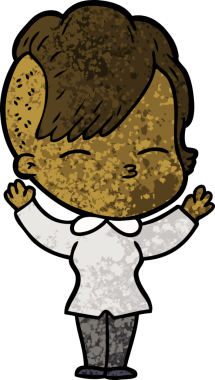 Bir insan tarafından çizilmiş şaşı çizgi film kızı.