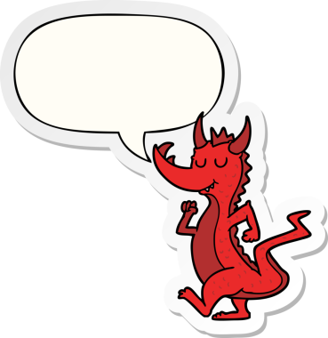 Bir insan tarafından çizilmiş konuşma balonu çıkartmalı şirin ejderha.