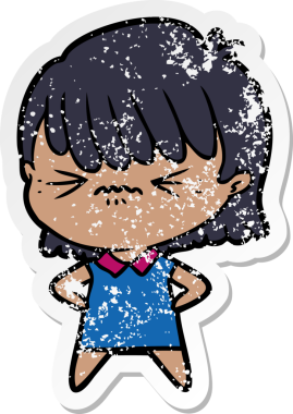 Bir insan tarafından çizilmiş kızgın bir karikatür kızının sıkıntılı çıkartması.