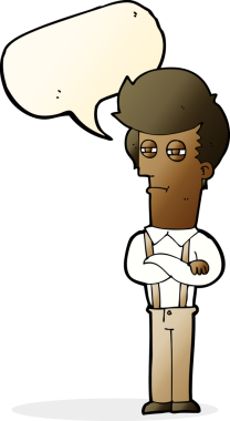 Bir insan tarafından çizilmiş konuşma baloncuğuyla rahatsız bir adam.