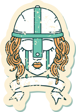 Retro Dövme Tarzı Ağlayan insan savaşçı karakteri Bir insan tarafından çizilmiş pankartıyla