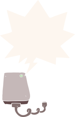 bir insan tarafından çizilmiş retro biçiminde konuşma baloncuklu karikatür hard disk