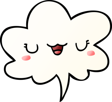 Bir insan tarafından çizilmiş, konuşma baloncuklu şirin çizgi film suratı.