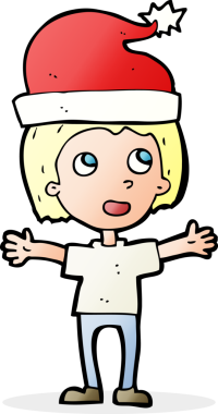 Bir insan tarafından çizilmiş Noel şapkalı çocuk.