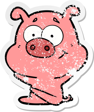 Bir insan tarafından çizilmiş mutlu çizgi film domuzunun sıkıntılı çıkartması.