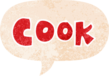 Bir insan tarafından çizilmiş grunge dertli retro tarzı ile konuşma baloncuğu ile çizgi film aşçısı