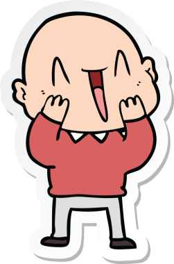 Bir insan tarafından çizilmiş mutlu, kel bir adamın çıkartması.