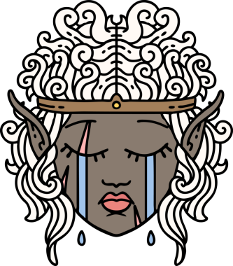 Retro Dövme Tarzı Ağlayan Elf Barbar karakter yüzü Bir insan tarafından çizilmiş