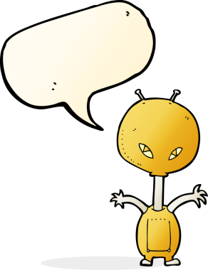 Bir insan tarafından çizilmiş konuşma balonu olan uzay yaratığı çizgi filmi.