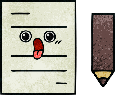 Bir insan tarafından çizilmiş bir test kağıdının retro grunge desen karikatürü