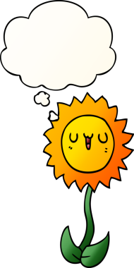 Düşünce baloncuğu olan karikatür çiçeği bir insan tarafından çizilmiş.