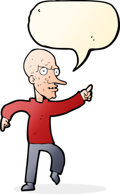 Bir insan tarafından çizilmiş konuşma balonlu kızgın yaşlı adam çizgi filmi.