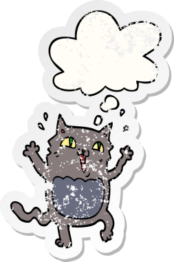 Düşünce baloncuğu olan çılgın bir çizgi film. Bir insan tarafından çizilmiş yıpranmış bir çıkartma.