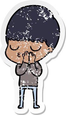 Bir insan tarafından çizilmiş, sıkıntılı bir çizgi film çıkartması.