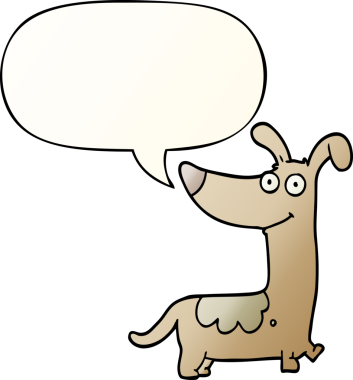 Bir insan tarafından çizilmiş, konuşma baloncuklu çizgi film köpeği.