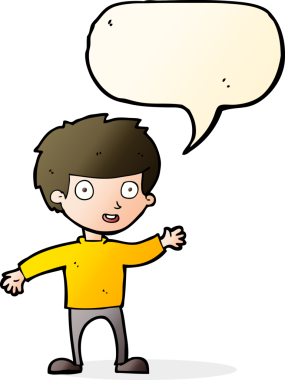 Bir insan tarafından çizilmiş konuşma balonu olan mutlu bir çocuk.