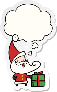 Düşünce baloncuğu insan tarafından çizilmiş bir çıkartma olan çizgi film Noel Baba.