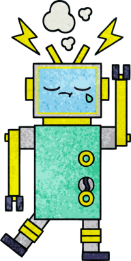 Bir insan tarafından çizilmiş bir robotun retro grunge dokusu