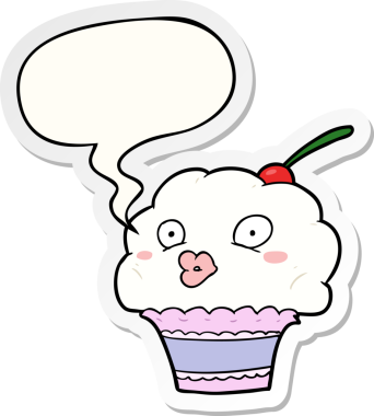 Bir insan tarafından çizilmiş konuşma balonu çıkartmalı komik çizgi film keki.