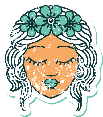 Bir insan tarafından çizilmiş bir bakirenin sembolik dövmeli görüntüsü.