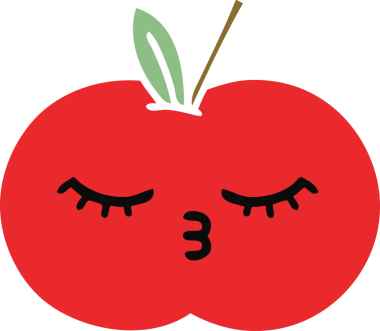 Bir insan tarafından çizilmiş kırmızı bir elmanın düz renkli retro karikatürü