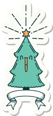 Bir insan tarafından çizilmiş dövmeli noel ağacının çıkartması.