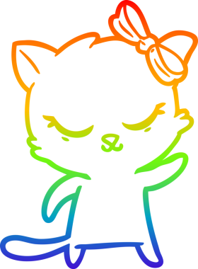 Gökkuşağı gradyan çizimi. Bir insan tarafından çizilmiş şirin bir çizgi film kedisi.