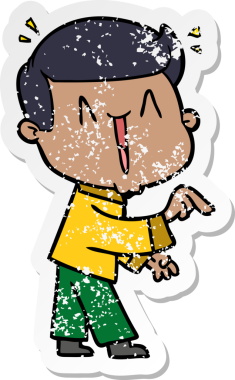 Bir insan tarafından çizilmiş heyecanlı bir karikatür çıkartması.