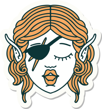 Bir insan tarafından çizilmiş bir elf karakterinin çıkartması.