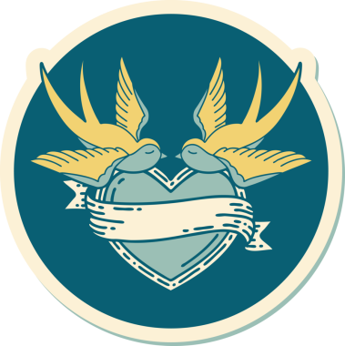 Geleneksel kırlangıç stili dövme çıkartması ve bir insan tarafından çizilmiş sancaklı bir kalp.