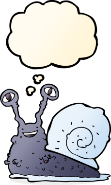 Bir insan tarafından çizilmiş düşünce balonlu çizgi film salyangozu.