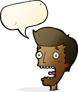 Bir insan tarafından çizilmiş, konuşma balonuyla dehşete düşmüş bir adam.