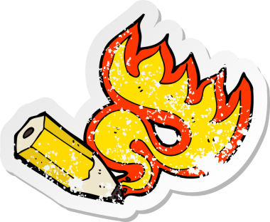 Bir insan tarafından çizilmiş kırmızı sıcak bir kalemin gerilimli yapıştırması.