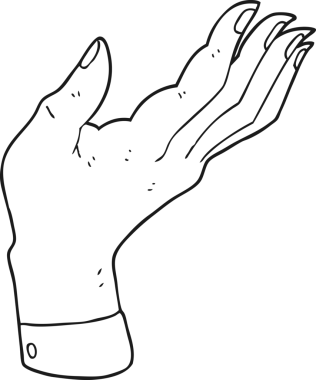 El yazısı çizilmiş siyah beyaz çizgi film. Bir insan tarafından çizilmiş avuç içi.