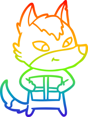 Gökkuşağı gradyan çizgisi, bir insan tarafından çizilmiş dost bir kurt çizgi filminin çizimi.