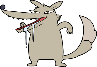 Bir insan tarafından çizilmiş aç kurt çizgi filmi.