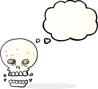 Bir insan tarafından çizilmiş serbest çizim balon karikatür korkunç kafatası