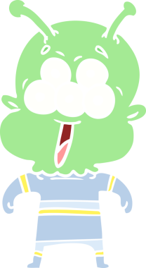 Bir insan tarafından çizilmiş mutlu düz renkli çizgi film uzaylısı.