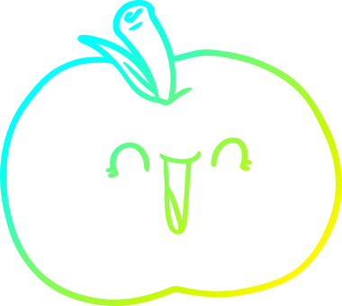 Bir insan tarafından çizilmiş gülen elmanın soğuk gradyan çizimi.