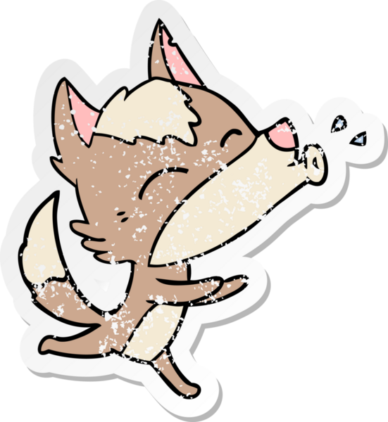 Bir insan tarafından çizilmiş uluyan kurt çizgi filminin sıkıntılı çıkartması.